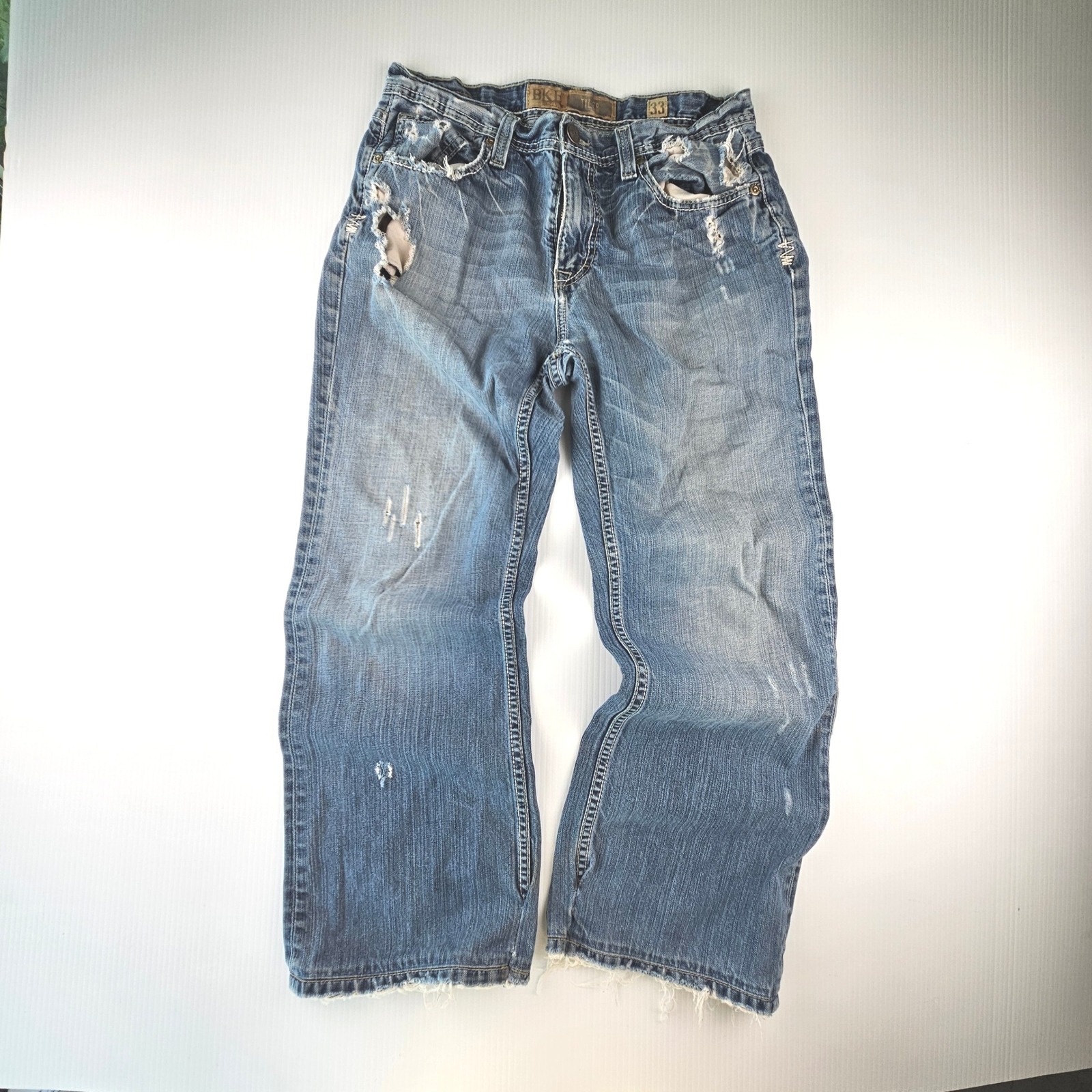 Bke Tyler Mens 33x32 Distressed Thrashed Jeans Baggy Y2k Grunge Skater Denim